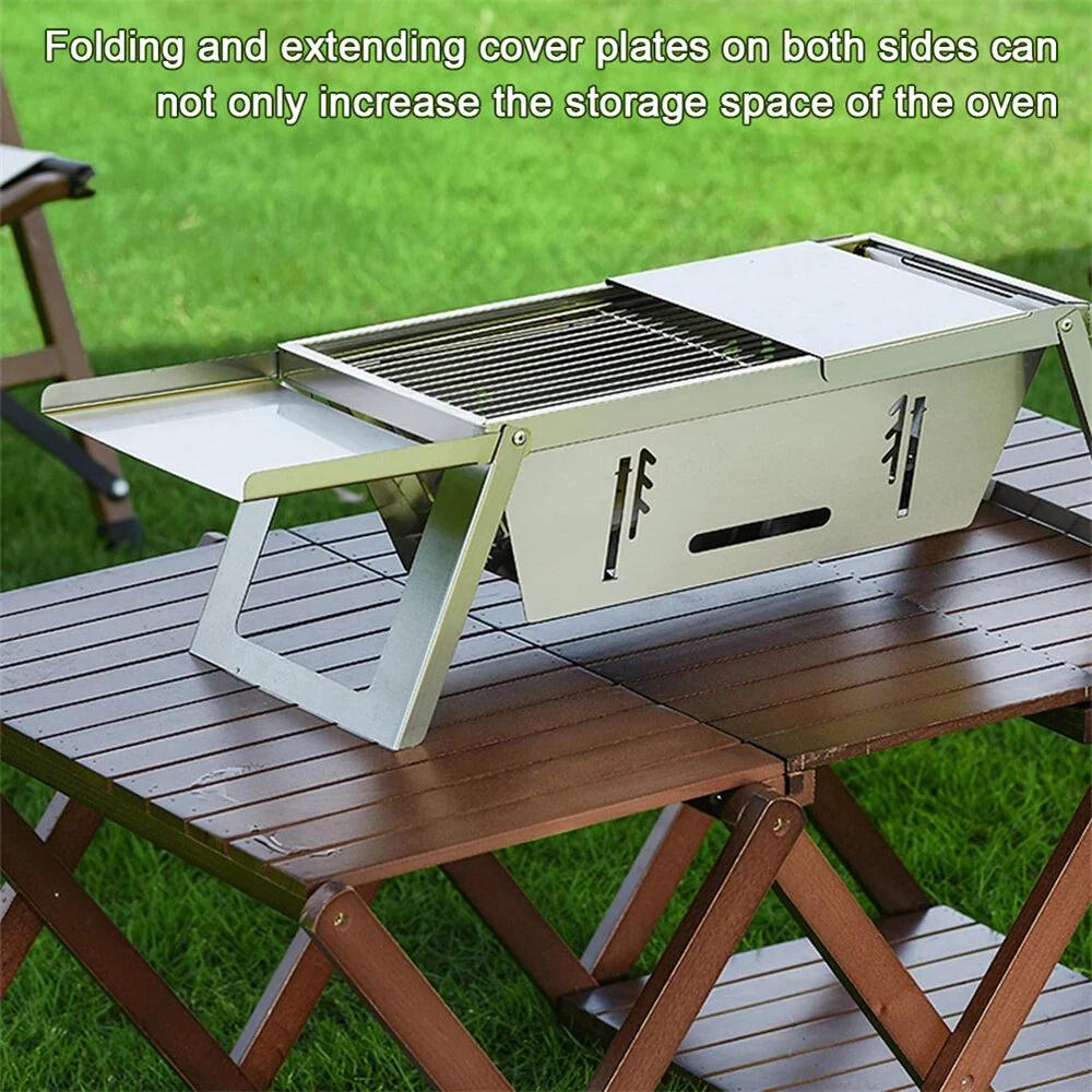 Stainless Steel Grill Outdoor Portable Charcoal Barbecue Folding Carbon Skewer Oven