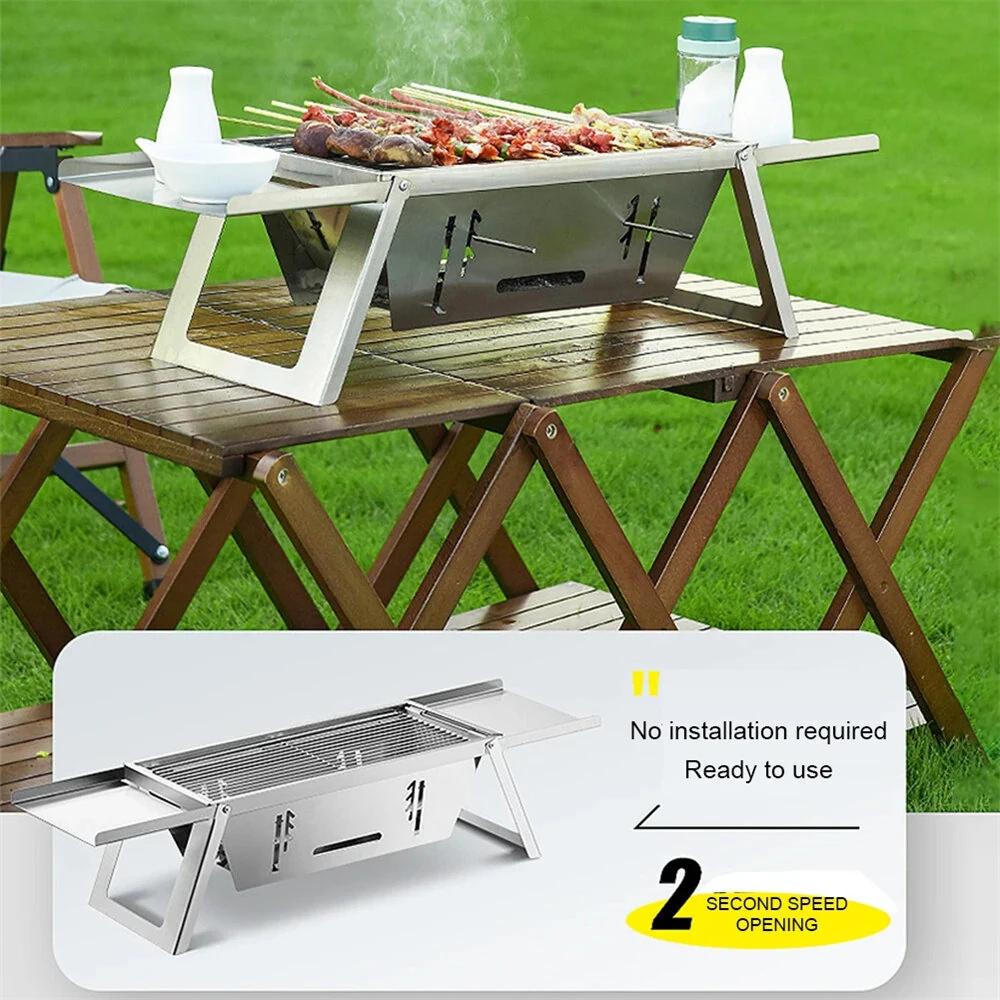 Stainless Steel Grill Outdoor Portable Charcoal Barbecue Folding Carbon Skewer Oven