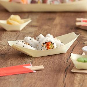 6 1/2" Disposable Wooden Food Boat - 100/Pack