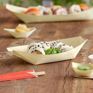 9" Disposable Wooden Food Boat - 100/Pack