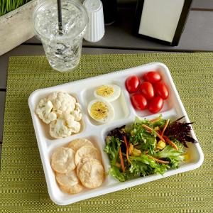 10" x 8" Compostable No PFAS Added White Plant Fiber 5 Compartment Tray - 100/Pack