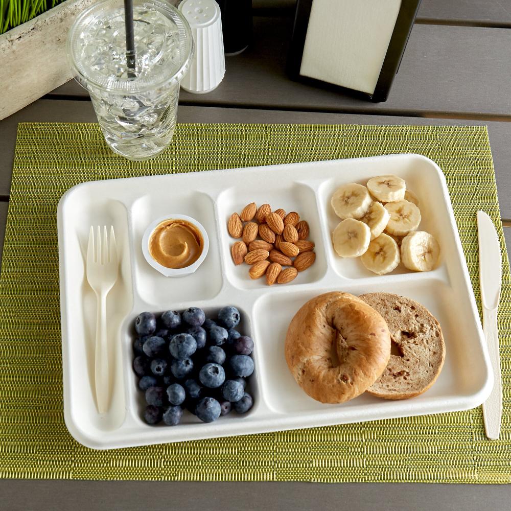 EcoChoice 12 1/2" x 8 1/2" Compostable White Plant Fiber 6 Compartment Tray - 100/Pack