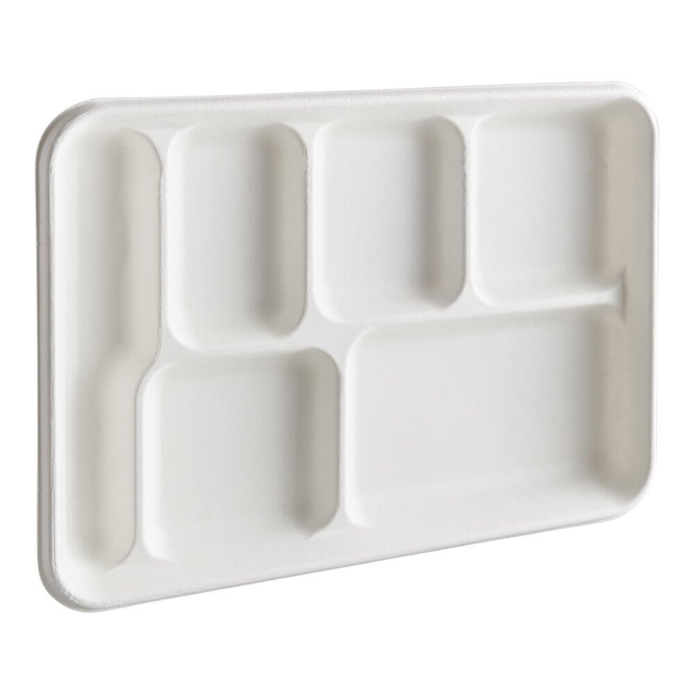 EcoChoice 12 1/2" x 8 1/2" Compostable White Plant Fiber 6 Compartment Tray - 100/Pack
