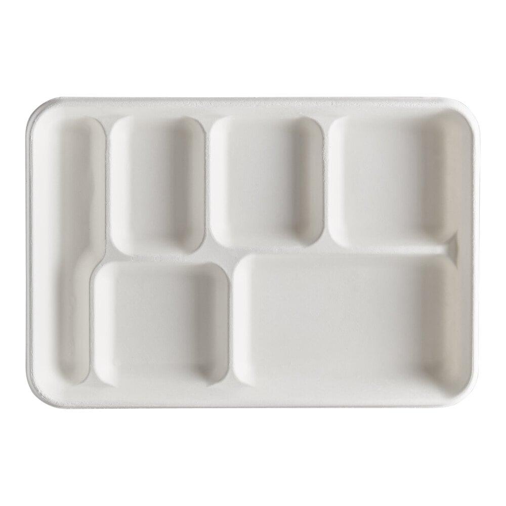 EcoChoice 12 1/2" x 8 1/2" Compostable White Plant Fiber 6 Compartment Tray - 100/Pack