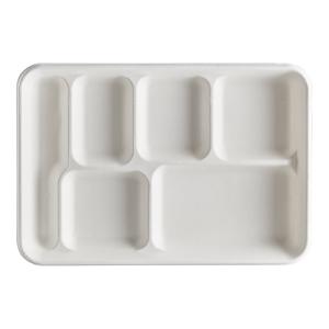 EcoChoice 12 1/2" x 8 1/2" Compostable White Plant Fiber 6 Compartment Tray - 100/Pack