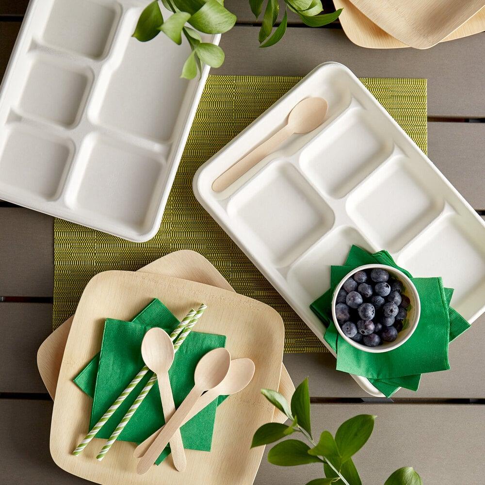 EcoChoice 12 1/2" x 8 1/2" Compostable White Plant Fiber 6 Compartment Tray - 100/Pack