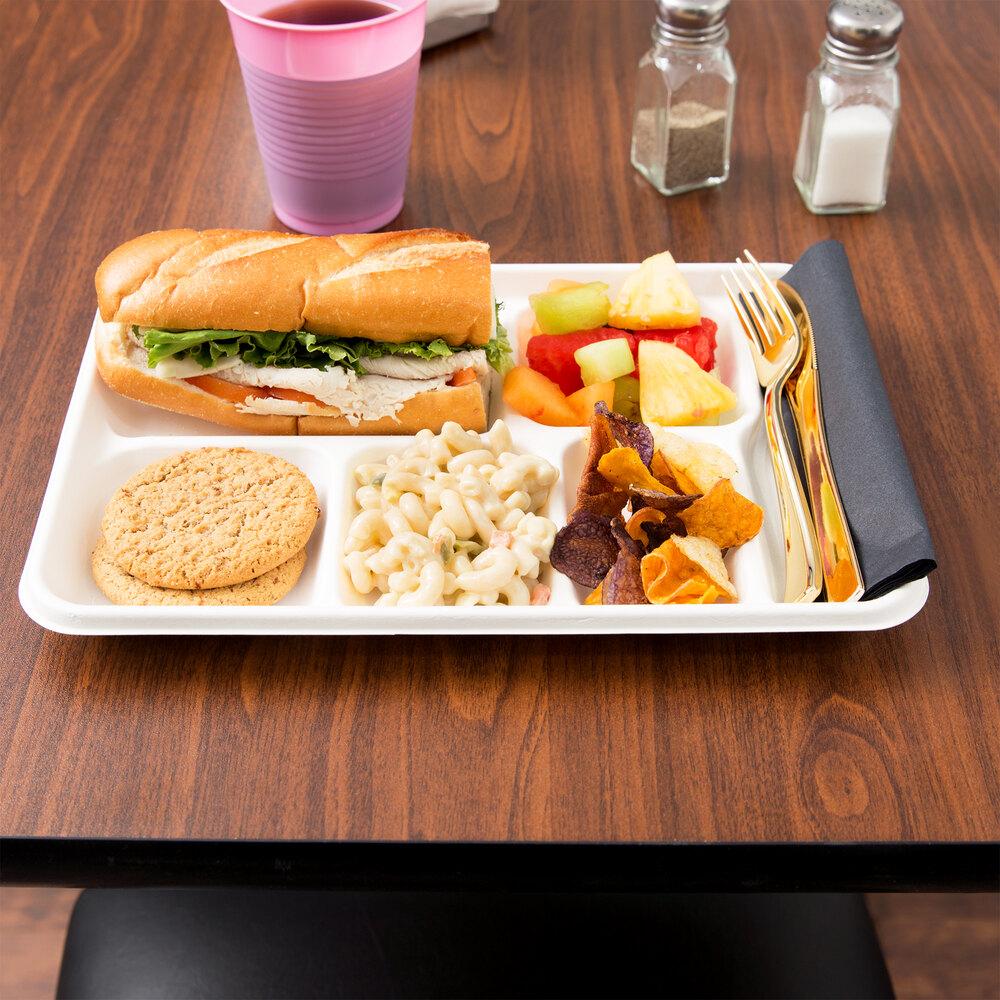 EcoChoice 12 1/2" x 8 1/2" Compostable White Plant Fiber 6 Compartment Tray - 100/Pack