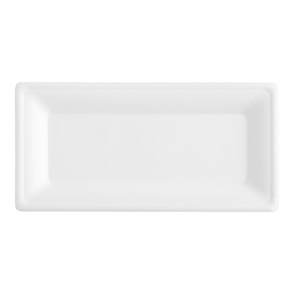 10" x 6" Compostable No PFAS Added White Plant Fiber Rectangular Plate - 100/Pack