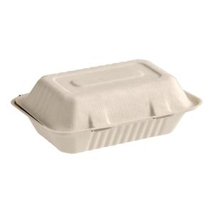 EcoChoice 9" x 6" x 3" No PFAS Added Natural Plant Fiber Take-Out Container - 50/Sample