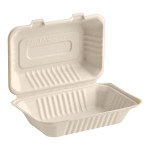 EcoChoice 9" x 6" x 3" No PFAS Added Natural Plant Fiber Take-Out Container - 50/Sample