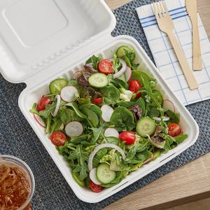 EcoChoice 9" x 9" x 3" Compostable No PFAS Added White Plant Fiber 1 Compartment Take-Out Box - 50/Pack