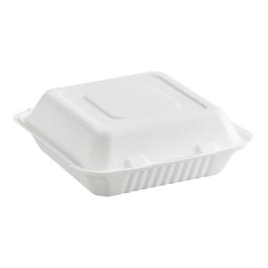 EcoChoice 9" x 9" x 3" Compostable No PFAS Added White Plant Fiber 1 Compartment Take-Out Box - 50/Pack