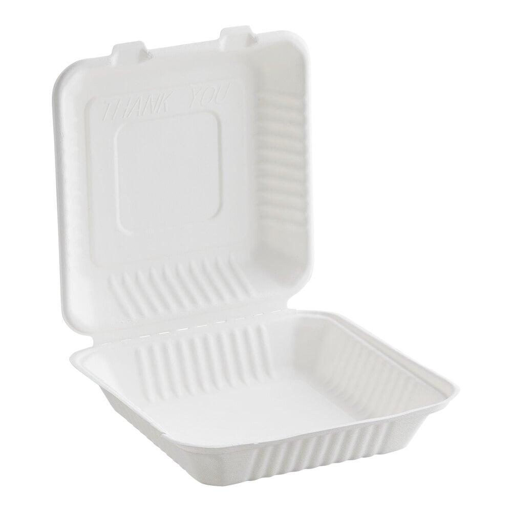 EcoChoice 9" x 9" x 3" Compostable No PFAS Added White Plant Fiber 1 Compartment Take-Out Box - 50/Pack