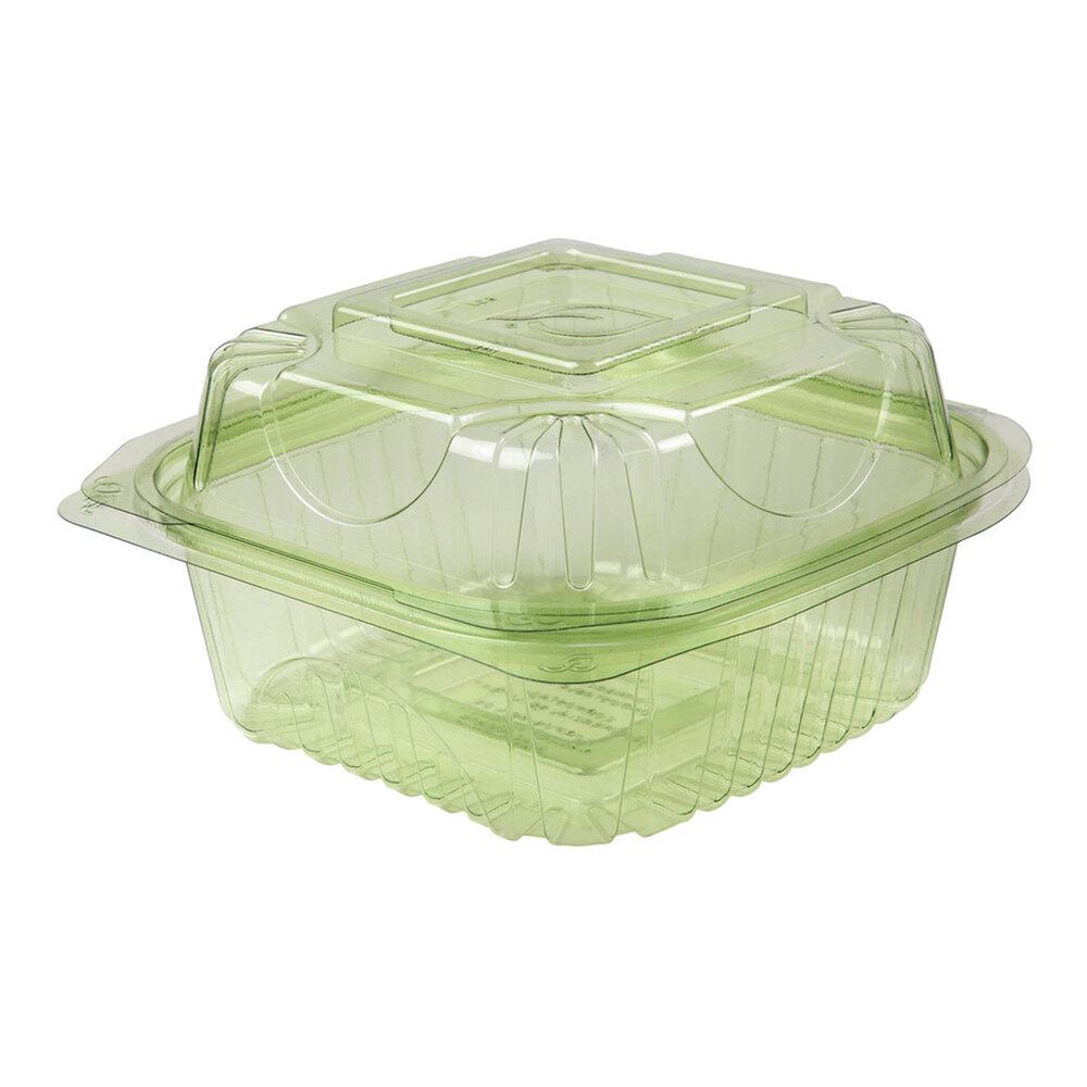 Eco-Products 6" x 6" x 3" Compostable Clear Hinged PLA Plastic Clamshell Container - 240/Case