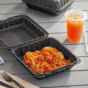 Choice 9" x 9" x 3" 1-Compartment Microwaveable Black Mineral-Filled Plastic Hinged Take-Out Container - 150/Case