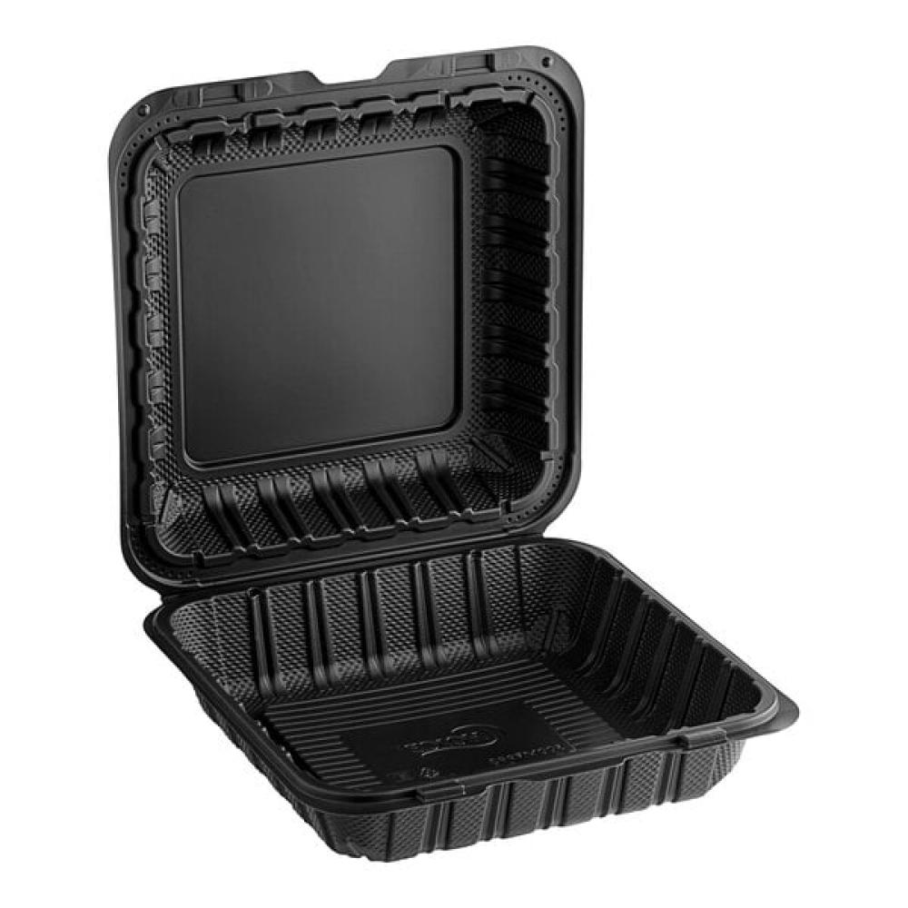 Choice 9" x 9" x 3" 1-Compartment Microwaveable Black Mineral-Filled Plastic Hinged Take-Out Container - 150/Case