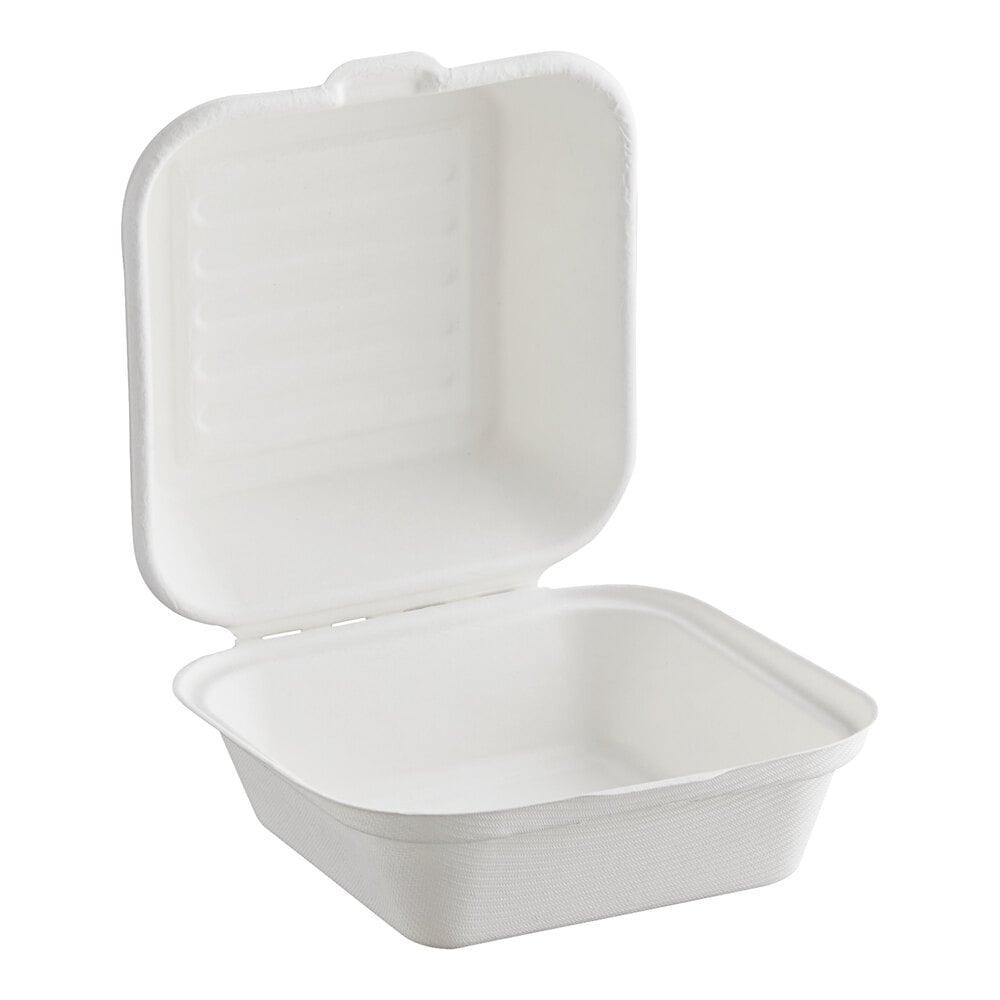 EcoChoice 6" x 6" x 3" No PFAS Added White Plant Fiber Take-Out Container - 500/Case