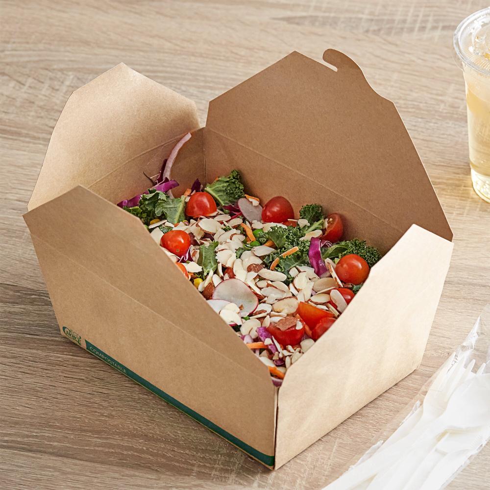 EcoChoice Kraft PLA Lined Compostable #8 Take-Out Container 6" x 4 3/4" x 2 1/2" - 300/Case