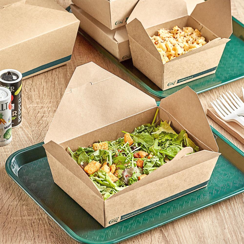 EcoChoice Kraft PLA Lined Compostable #8 Take-Out Container 6" x 4 3/4" x 2 1/2" - 300/Case