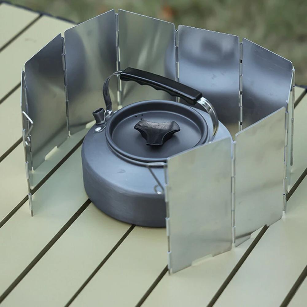 10 Plates Camping Gas Stove Folding Burner Wind Shield Aluminum Alloy Windproof Screen