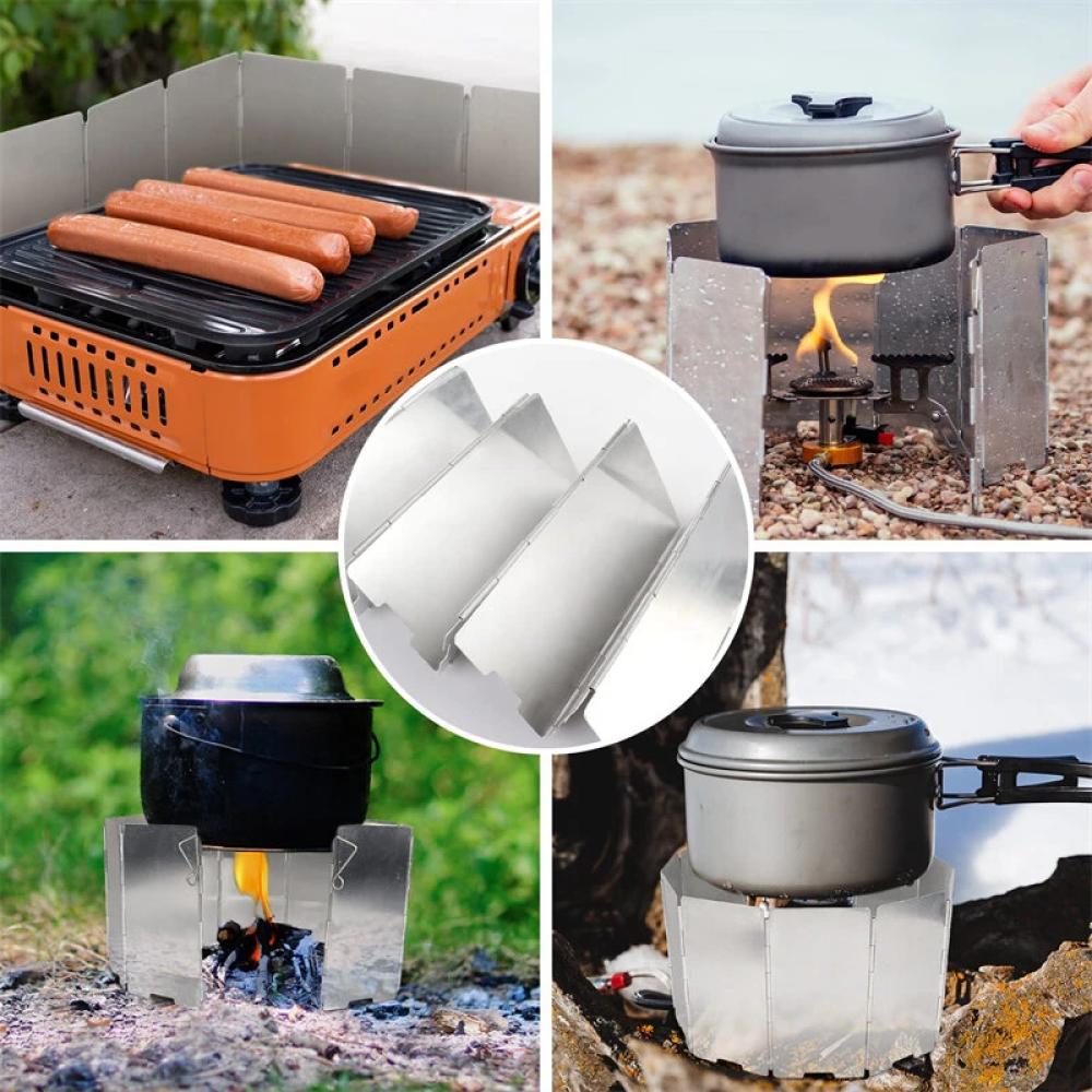 10 Plates Camping Gas Stove Folding Burner Wind Shield Aluminum Alloy Windproof Screen