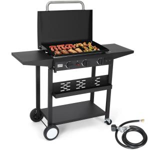 3 Burner Gas Griddle, 23" Outdoor Propane Griddle with Hood, Portable Flat Top Gas Grill - Griddle Station for Camping
