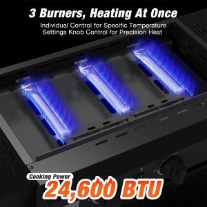 3 Burner Gas Griddle, 23" Outdoor Propane Griddle with Hood, Portable Flat Top Gas Grill - Griddle Station for Camping