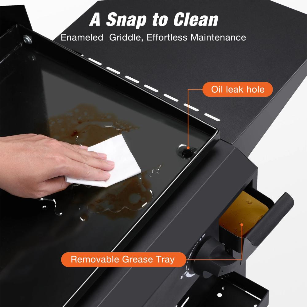 3 Burner Gas Griddle, 23" Outdoor Propane Griddle with Hood, Portable Flat Top Gas Grill - Griddle Station for Camping
