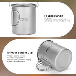 2 sized pots, 2 spork sets and carry bags, Ti-M1 Titanium Mug Lightweight Camping Pot with Portable Foldable Handles