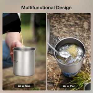 2 sized pots, 2 spork sets and carry bags, Ti-M1 Titanium Mug Lightweight Camping Pot with Portable Foldable Handles