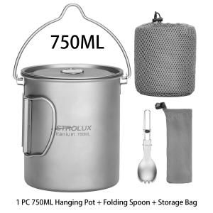 2 sized pots, 2 spork sets and carry bags, Ti-M1 Titanium Mug Lightweight Camping Pot with Portable Foldable Handles