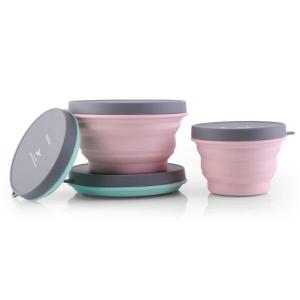 500ml Folding Silicone Bowl Portable Lunch Box Food Container Camping Picnic (Pink)