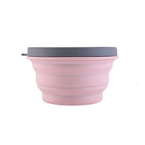 500ml Folding Silicone Bowl Portable Lunch Box Food Container Camping Picnic (Pink)