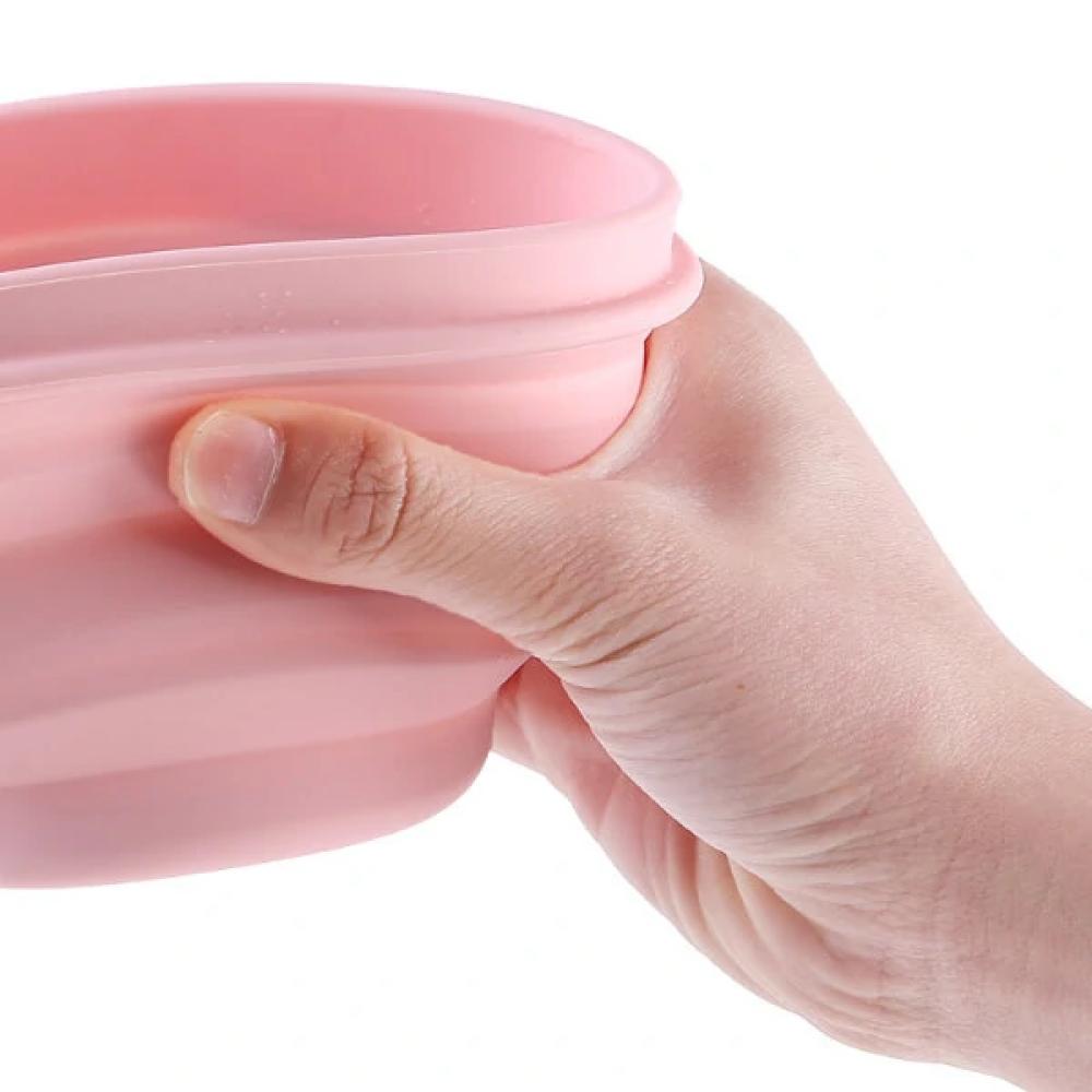 500ml Folding Silicone Bowl Portable Lunch Box Food Container Camping Picnic (Pink)