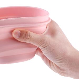500ml Folding Silicone Bowl Portable Lunch Box Food Container Camping Picnic (Pink)
