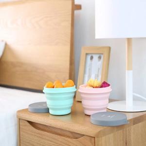 500ml Folding Silicone Bowl Portable Lunch Box Food Container Camping Picnic (Pink)