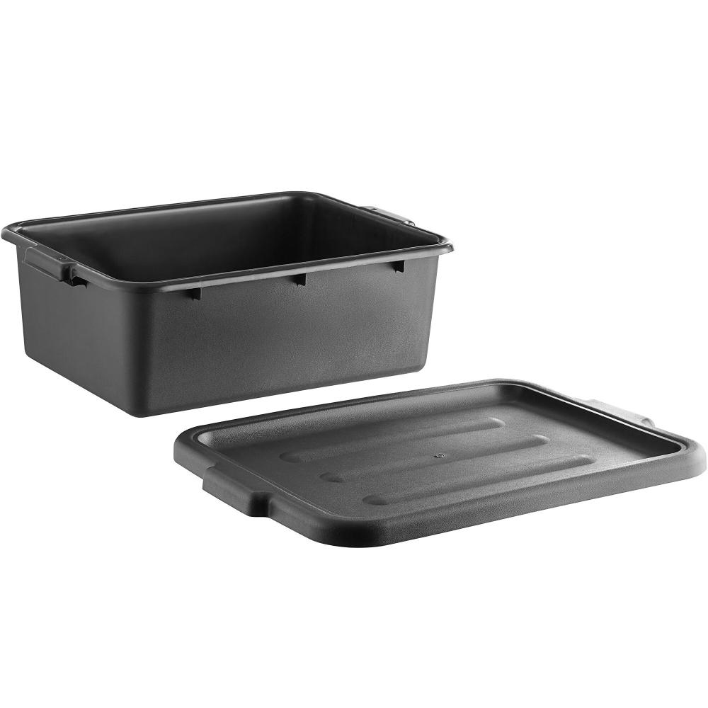 Choice 20" x 15" x 7" Black Polypropylene Bus Tub with Cover