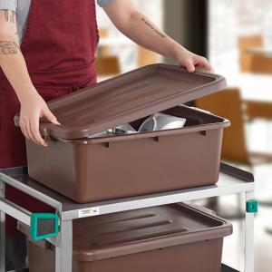 Choice 20" x 15" x 7" Brown Polypropylene Bus Tub with Cover
