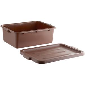 Choice 20" x 15" x 7" Brown Polypropylene Bus Tub with Cover
