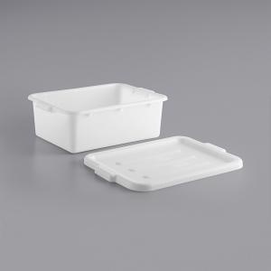 Choice 20" x 15" x 7" White Polypropylene Bus Tub with Cover