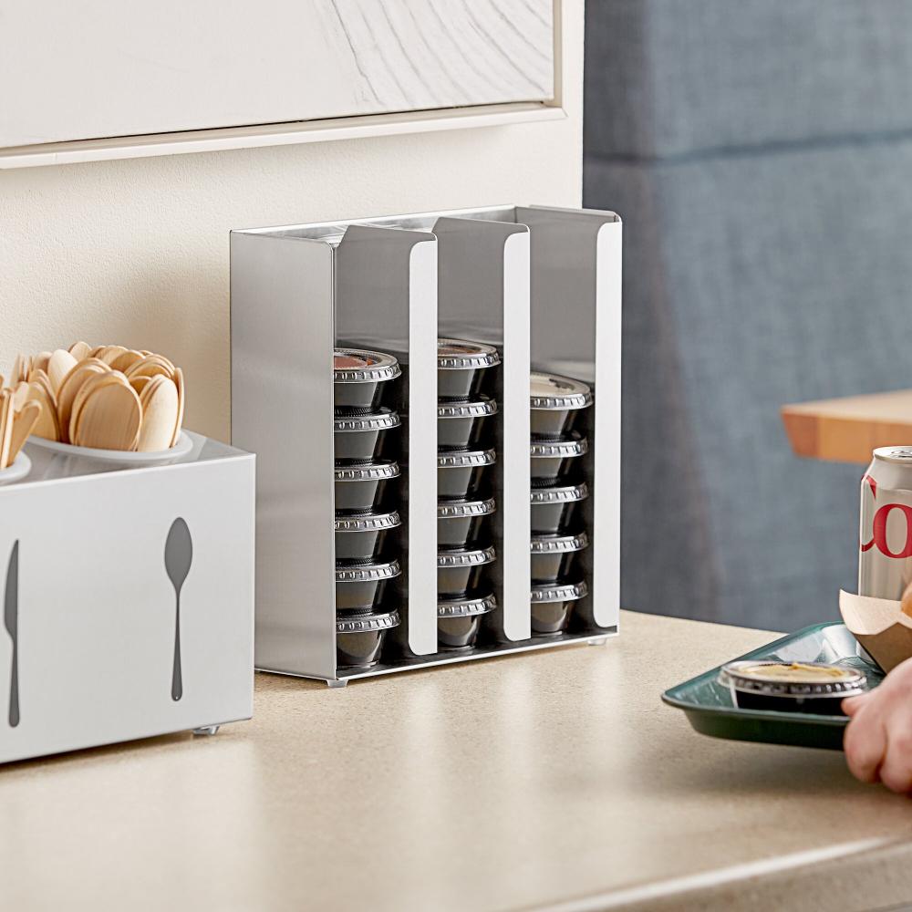 Adjustable 3-Section Stainless Steel Wall-Mount / Countertop 1.5 - 5.5 oz. Portion Cup / Lid Organizer