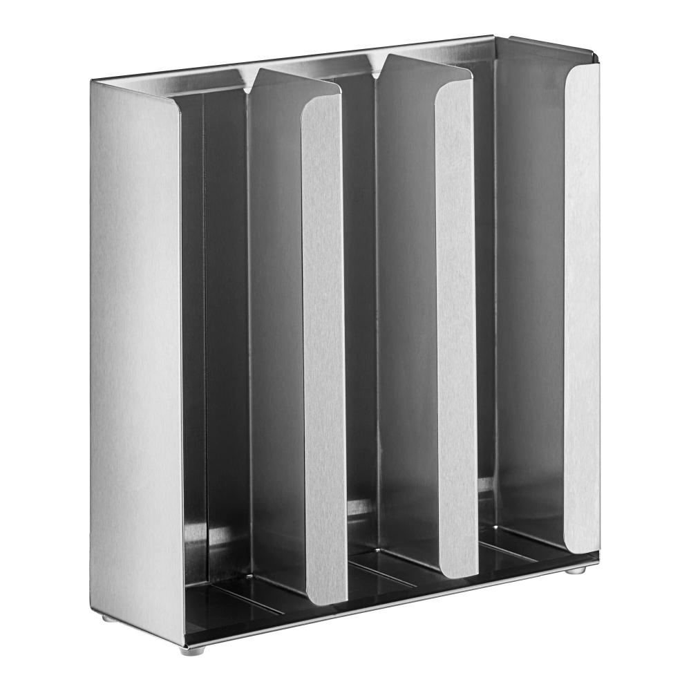 Adjustable 3-Section Stainless Steel Wall-Mount / Countertop 1.5 - 5.5 oz. Portion Cup / Lid Organizer