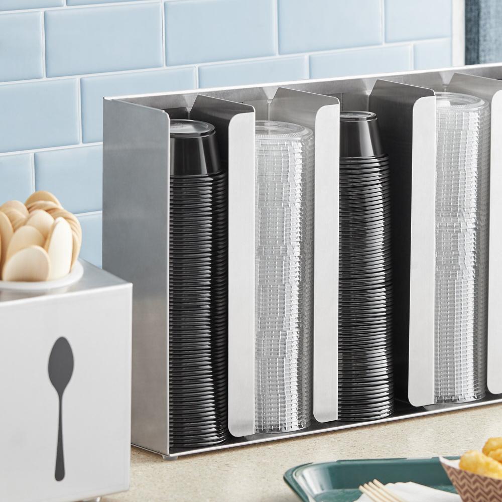 Adjustable 4-Section Stainless Steel Wall-Mount / Countertop 1.5 - 5.5 Oz. Portion Cup / Lid Organizer
