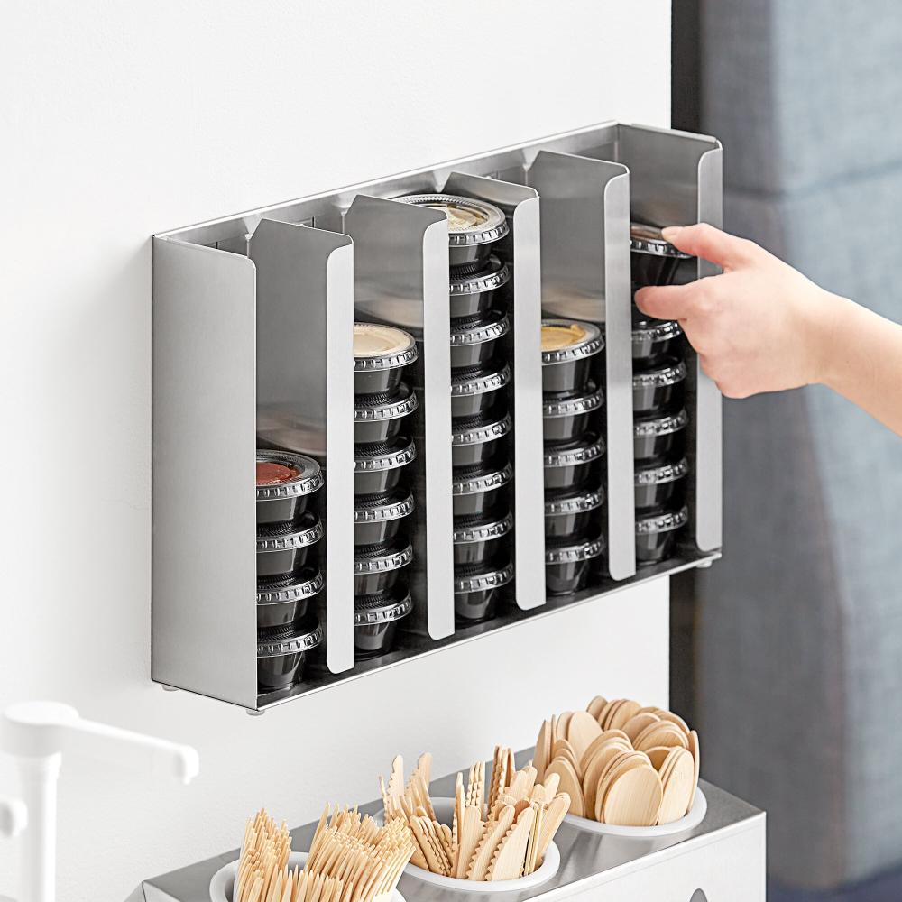 Adjustable 5-Section Stainless Steel Wall-Mount / Countertop Portion Cup / Lid Organizer