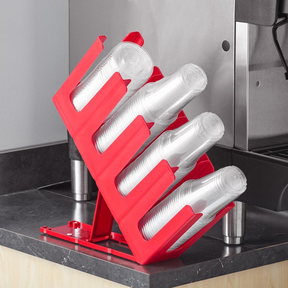 Choice Red 4-Section Adjustable Slanted Countertop Cup and Lid Organizer