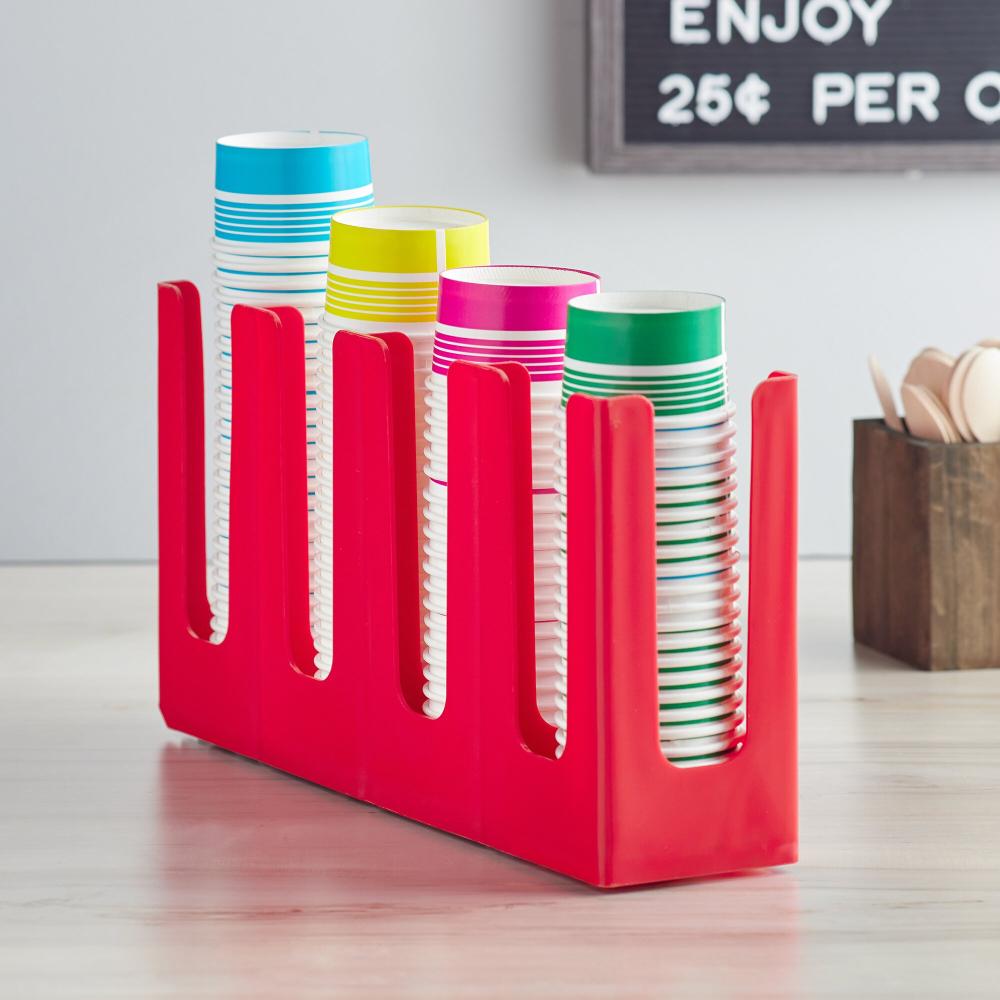 Choice Red 4-Section Adjustable Slanted Countertop Cup and Lid Organizer