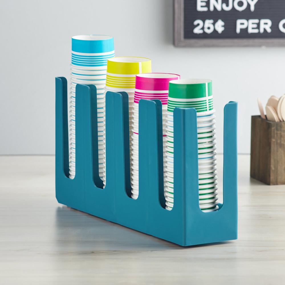 Choice Blue 4-Section Adjustable Slanted Countertop Cup and Lid Organizer