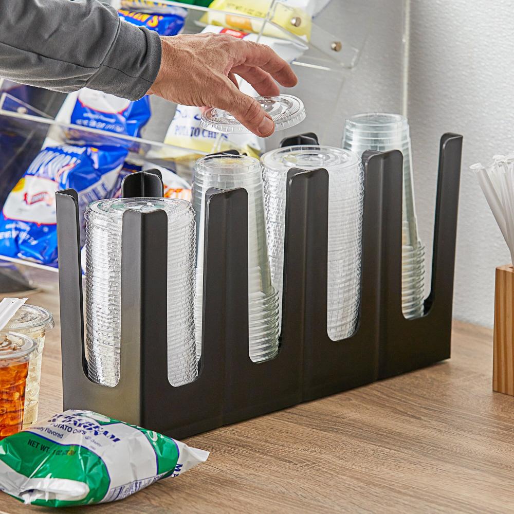 Choice Black 4-Section Adjustable Slanted Countertop Cup and Lid Organizer