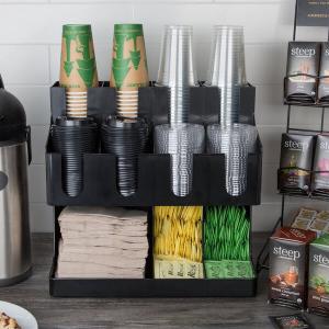 Choice Black 11-Section Countertop Cup, Lid and Napkin Organizer