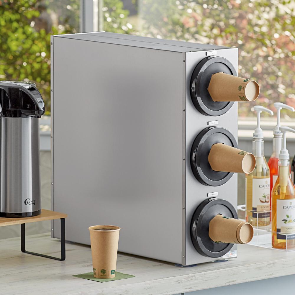 Stainless Steel Countertop 8-44 oz. Cup Dispenser Cabinet - 3 Slots